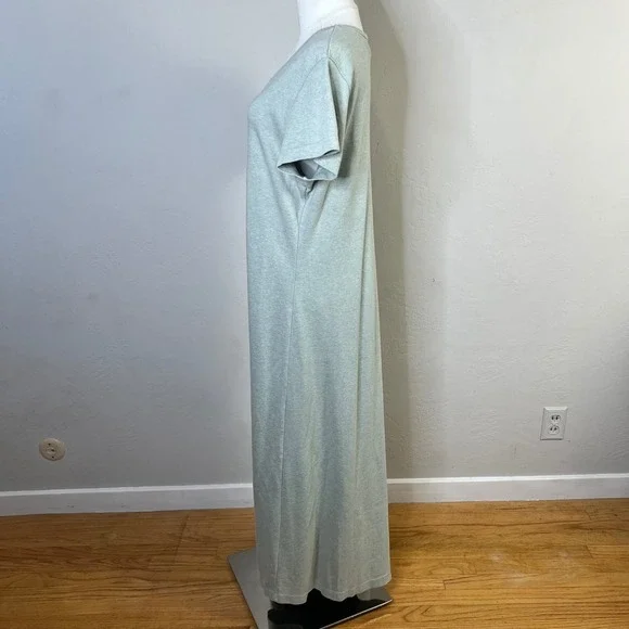 LL Bean Sage Green Heather 100% Cotton Short Sleeve Maxi Dress Size Medium - Picture 4 of 10